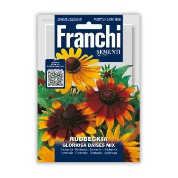 Rudbekija Gloriosa – zlato rumeni cvetovi Sprednja stran embalaže semen Rudbekija Gloriosa – zlato rumeni cvetovi
