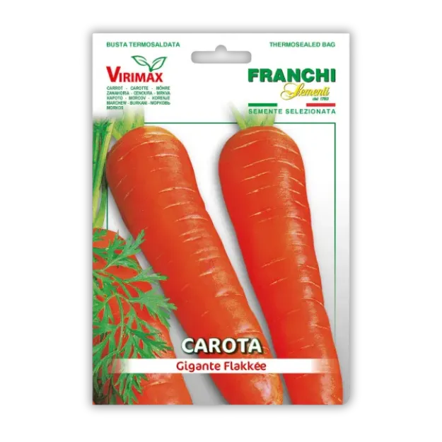 Semena korenja Flakkée Franchi Sementi za pridelavo velikih dolgih oranžnih korenov za svežo uporabo in shranjevanje
