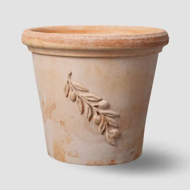 Tradicionalna terracotta Galestro - cvetlični lonec z olivnim motivom