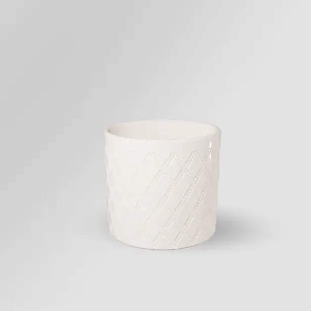 Klasični okrasni lonček Eva - smetana sijaj, karo črtna dekoracija