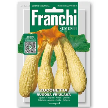 Bučke RUGOSA FRIULANA Sprednja stran embalaže bučkinih seme Rugosa Friulana