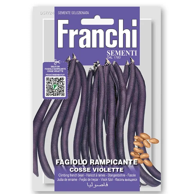 Sprednja stran embalaže semen visokega fižola Trionfo Violet