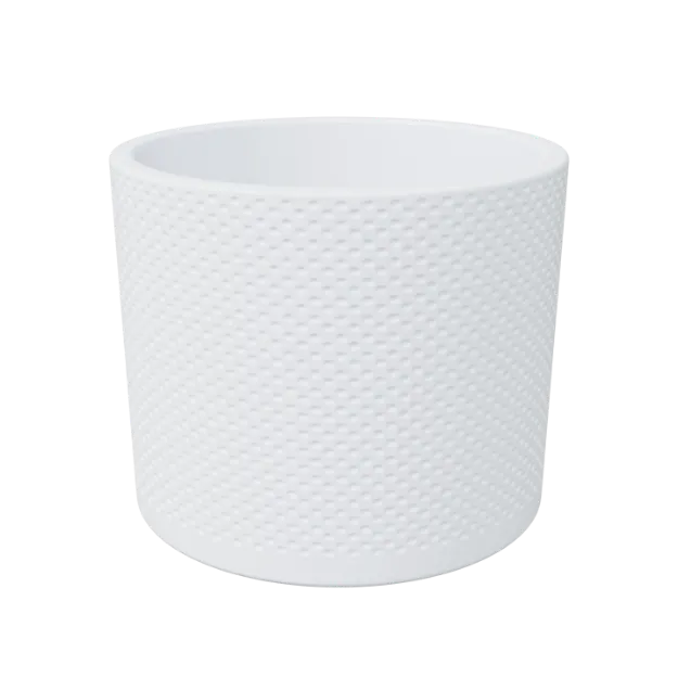 Bel keramičen cvetlični lonec EVi z pikastimi vdolbinami in glazuro