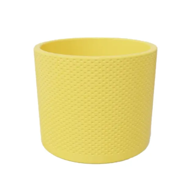 Okrogel okrasni cvetlični lonec Evi v limonasto rumeni barvi