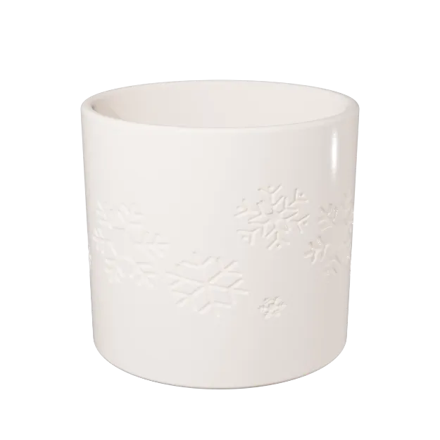 Okrasen cvetlični lonec iz keramike EVa z zimskim motivom snežink v beli barvi - sijaj