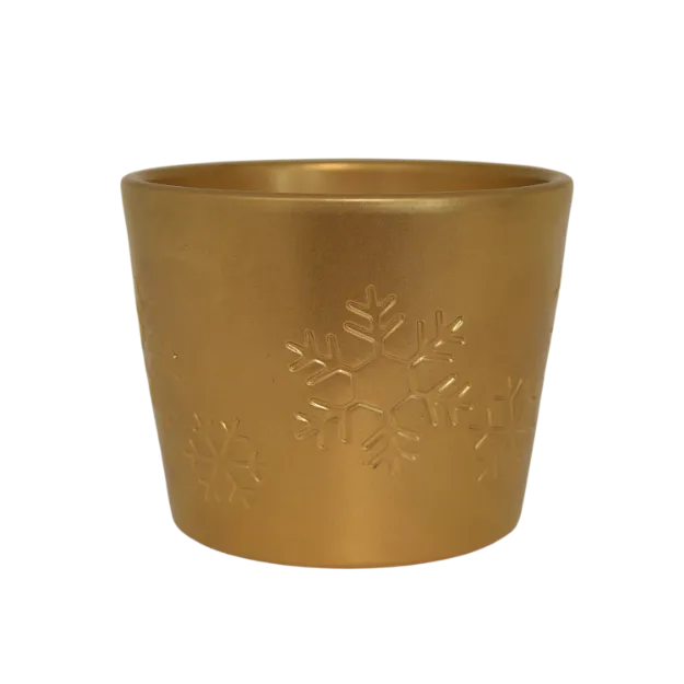 Okrasen keramičen lonec Lina v zlati barvi s snežinkami