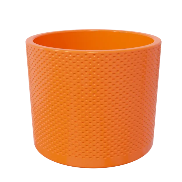 Okrasen cvetličini lonec iz keramike Evi z pikastim reliefom v oranžni barvi