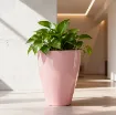 Okrasni lonček Carly - keramika roza mat z rastlino umeščen v prostor