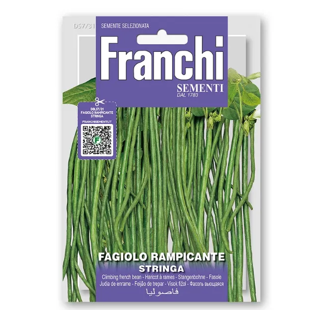 Sprednja stran embalaže fižola Visok fižol rampicante Stringa a Grano Bruno
