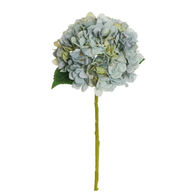 Umetna hortenzija Juliet v Autumn Light Blue barvi z velikim bogatim cvetom, realističnimi listi in dolžino 50 cm za elegantno dekoracijo doma ali poslovnega prostora.