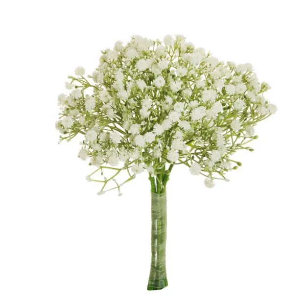 Umetno cvetje gipsofila v obliki belega šopka s sedmimi vejicami, drobnimi realistično oblikovanimi cvetovi in dolžino 31 cm za elegantno dekoracijo doma ali posebnih priložnosti.