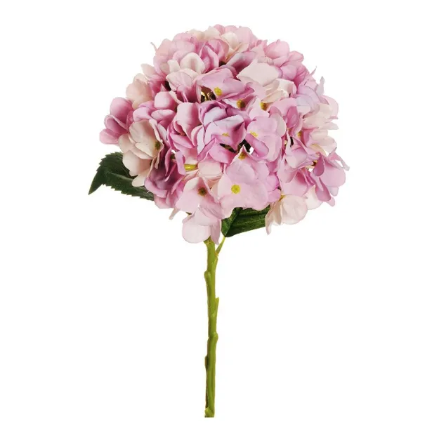 Umetna hortenzija Juliet v roza barvi z velikim bogatim cvetom, realistično oblikovanimi listi in dolžino 50 cm za elegantno dekoracijo doma ali poslovnega prostora.